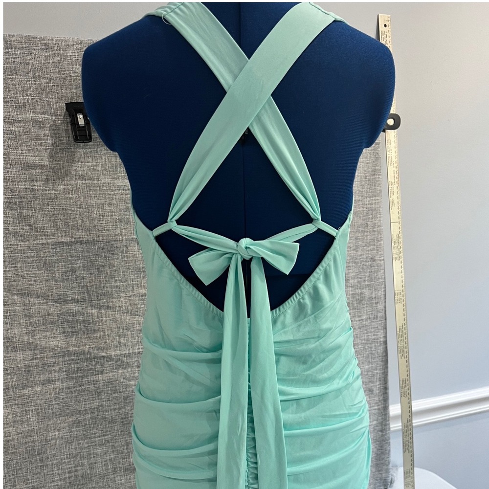 Just Quella Bodycon Dress Ruched‎ Medium Mint Green Open Back Cutout Summer Sexy